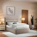 Meridian Adam Beige Linen Textured Fabric Full Bed IMAGE 2