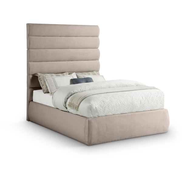 Meridian Adam Beige Linen Textured Fabric Full Bed IMAGE 1