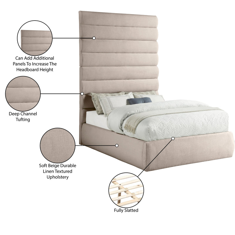 Meridian Adam Beige Linen Textured Fabric Full Bed IMAGE 10