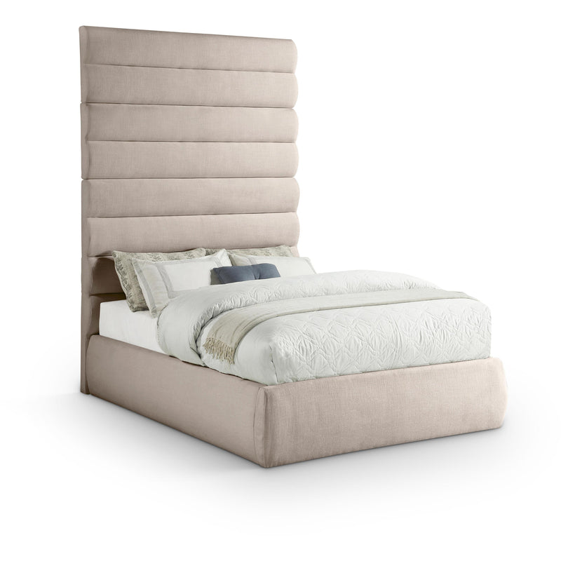 Meridian Adam Beige Linen Textured Fabric Full Bed IMAGE 1