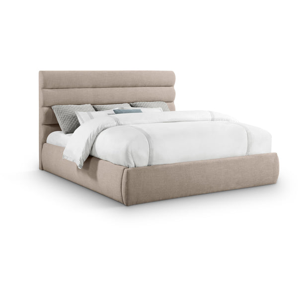 Meridian Adam Beige Linen Textured Fabric King Bed IMAGE 1