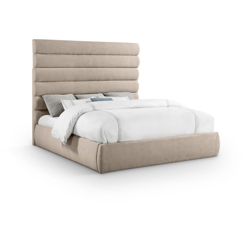 Meridian Adam Beige Linen Textured Fabric King Bed IMAGE 1