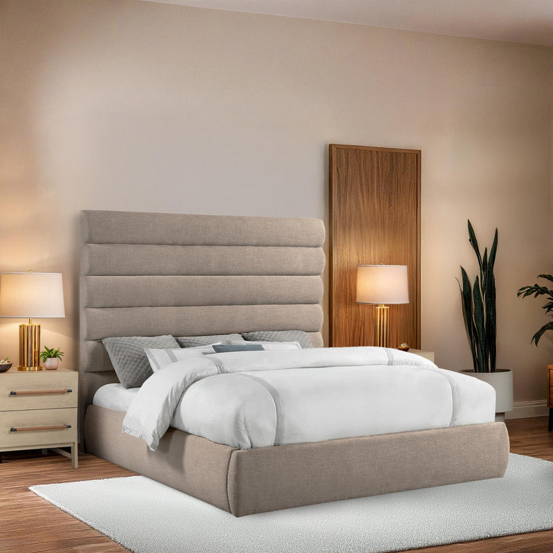Meridian Adam Beige Linen Textured Fabric King Bed IMAGE 2