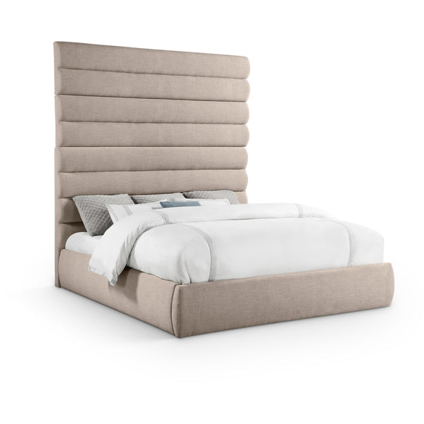 Meridian Adam Beige Linen Textured Fabric King Bed IMAGE 1