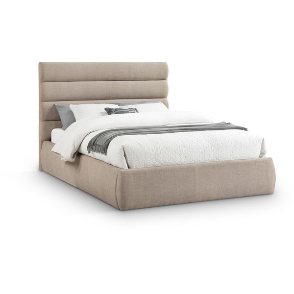 Meridian Adam Beige Linen Textured Fabric Queen Bed IMAGE 1