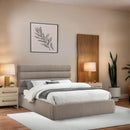 Meridian Adam Beige Linen Textured Fabric Queen Bed IMAGE 2