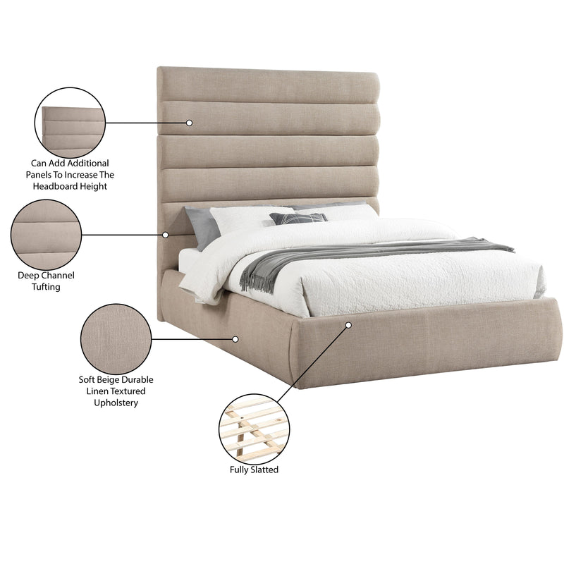 Meridian Adam Beige Linen Textured Fabric Queen Bed IMAGE 10