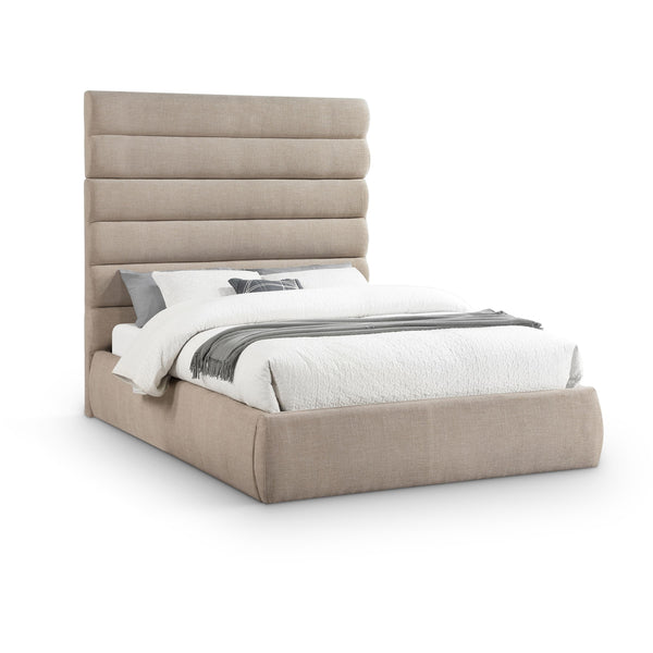 Meridian Adam Beige Linen Textured Fabric Queen Bed IMAGE 1