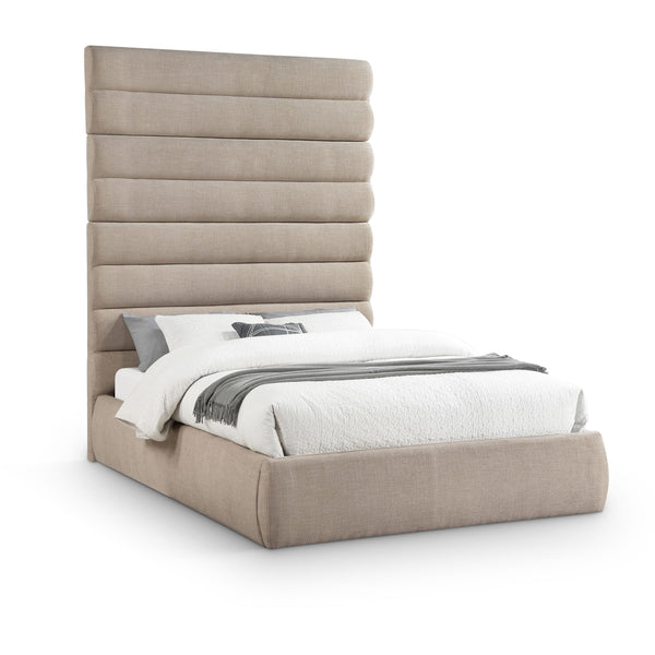 Meridian Adam Beige Linen Textured Fabric Queen Bed IMAGE 1