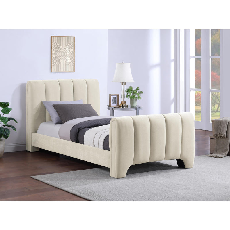 Meridian Camila Beige Chenille Fabric Twin Bed (3 Boxes) IMAGE 2
