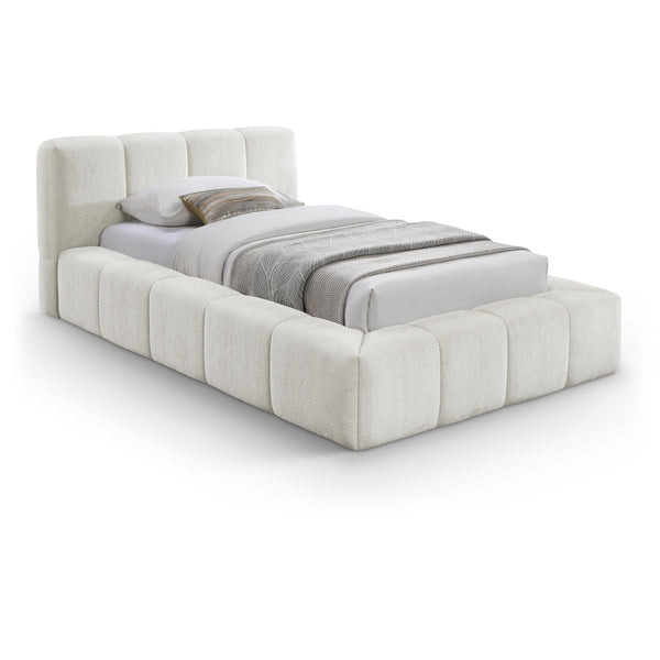 Meridian Carlin Cream Chenille Fabric Twin Bed (3 Boxes) IMAGE 1