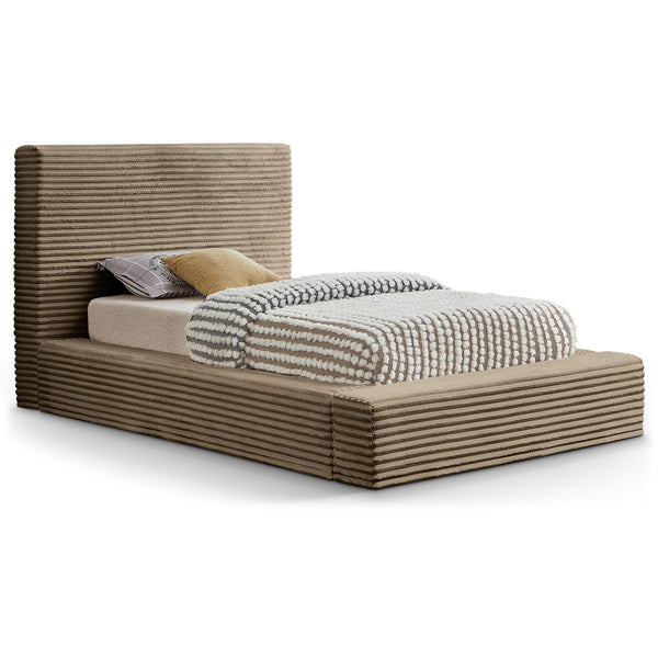 Meridian Dexter Taupe Corduroy Fabric Twin Bed IMAGE 1