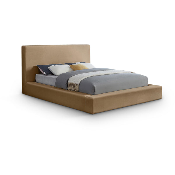 Meridian Dorian Beige Velvet Queen Bed IMAGE 1