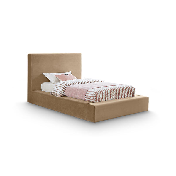 Meridian Dorian Beige Velvet Twin Bed IMAGE 1