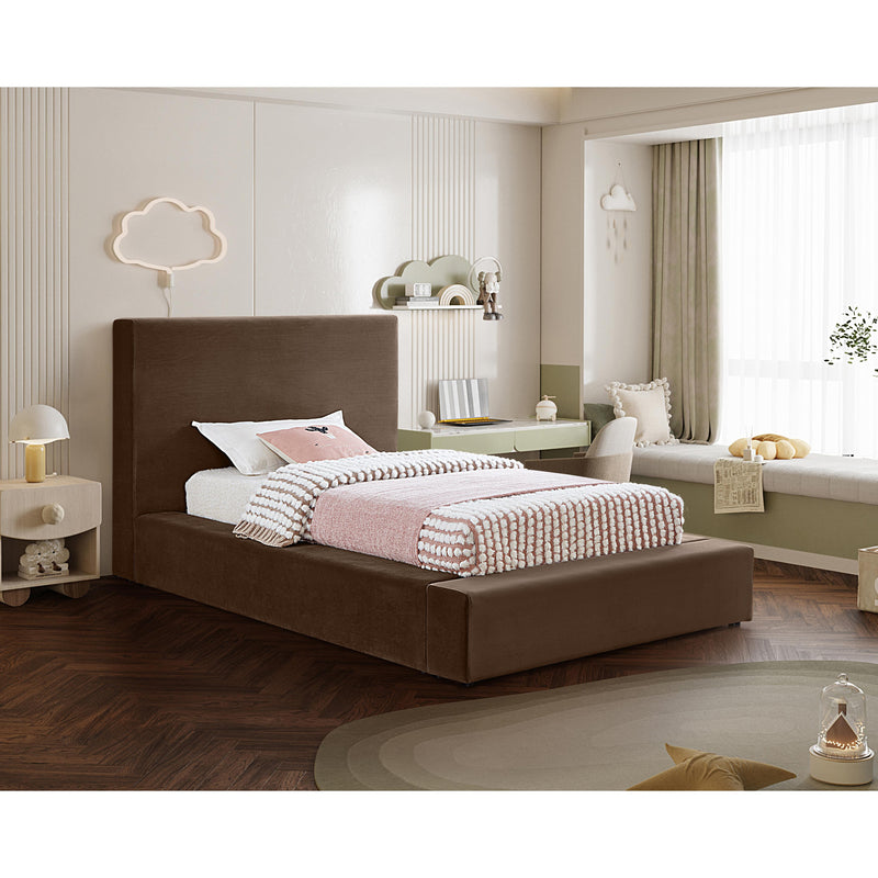 Meridian Dorian Brown Velvet Twin Bed IMAGE 2