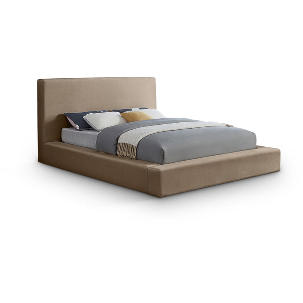 Meridian Dorian Taupe Velvet Queen Bed IMAGE 1