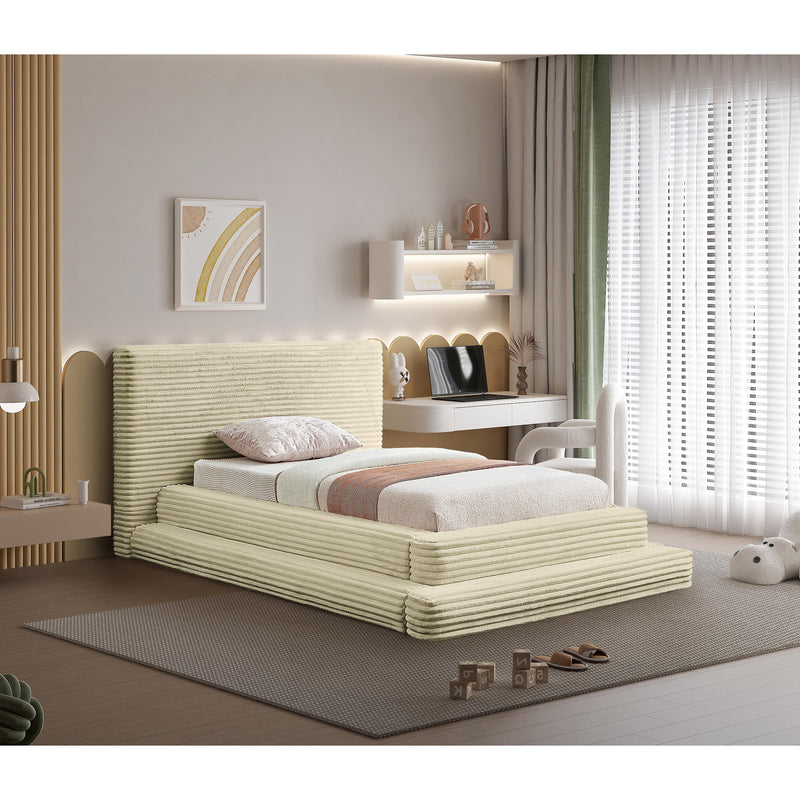 Meridian Drew Cream Corduroy Fabric Twin Bed (3 Boxes) IMAGE 2