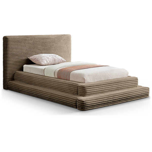 Meridian Drew Taupe Corduroy Fabric Twin Bed (3 Boxes) IMAGE 1