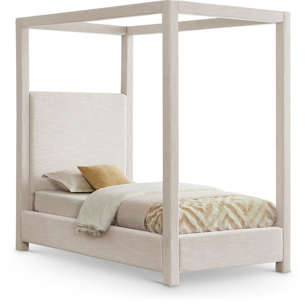 Meridian Emerson Cream Linen Textured Fabric Twin Bed (3 Boxes) IMAGE 1