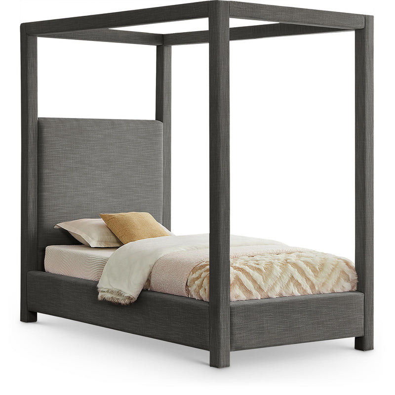 Meridian Emerson Grey Linen Textured Fabric Twin Bed (3 Boxes) IMAGE 1