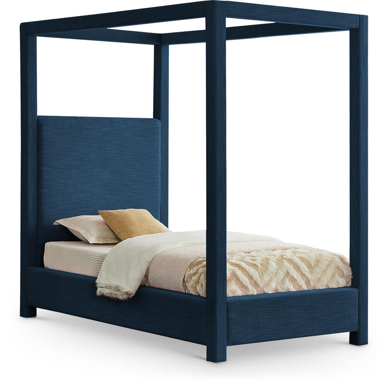 Meridian Emerson Navy Linen Textured Fabric Twin Bed (3 Boxes) IMAGE 1