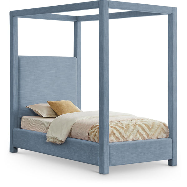 Meridian Emerson Sky Blue Linen Textured Fabric Twin Bed (3 Boxes) IMAGE 1