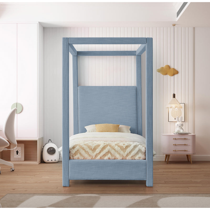 Meridian Emerson Sky Blue Linen Textured Fabric Twin Bed (3 Boxes) IMAGE 4