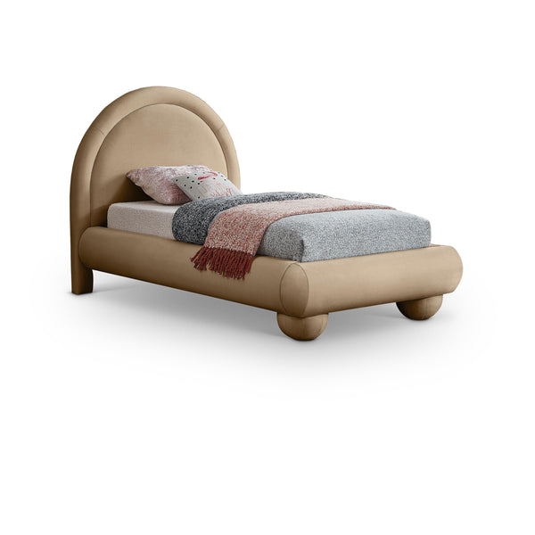 Meridian Madrid Beige Velvet Twin Bed IMAGE 1