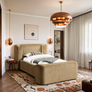  Meridian Modena Beige Chenille Fabric Upholstered Twin Bed IMAGE 2