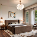  Meridian Modena Brown Chenille Fabric Upholstered Full Bed IMAGE 2