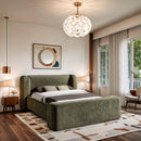  Meridian Modena Green Chenille Fabric Upholstered Queen Bed IMAGE 2