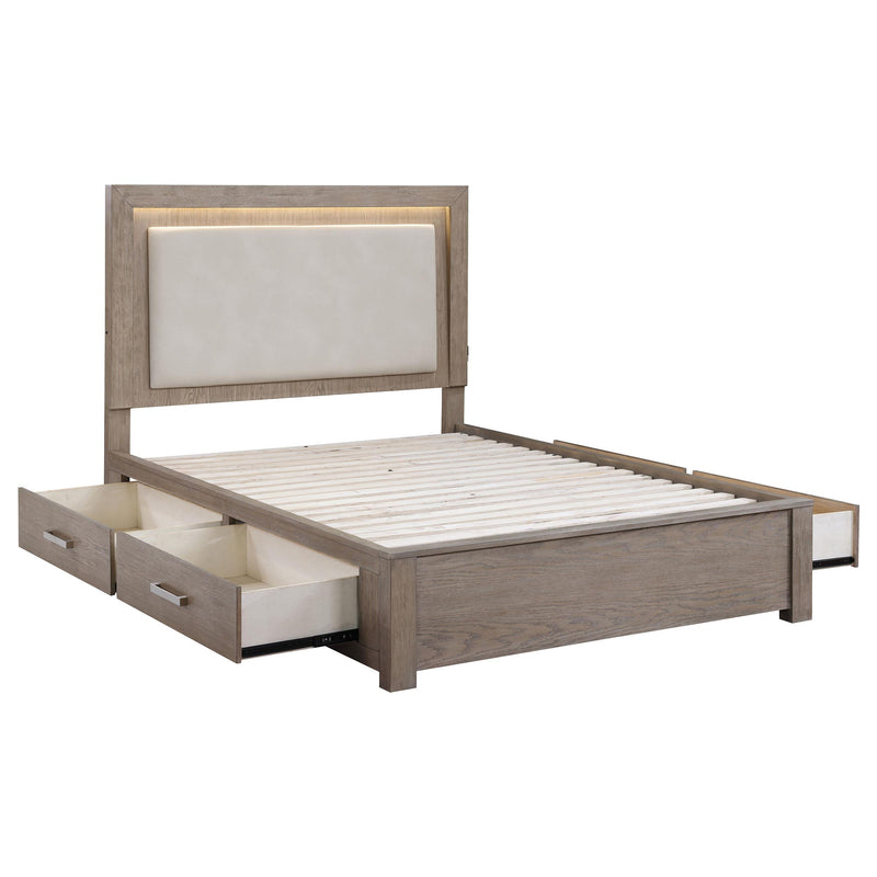  Coaster Furniture Kenora 224850Q 56-inch Queen LED Storage Bed - Barley Brown IMAGE 2