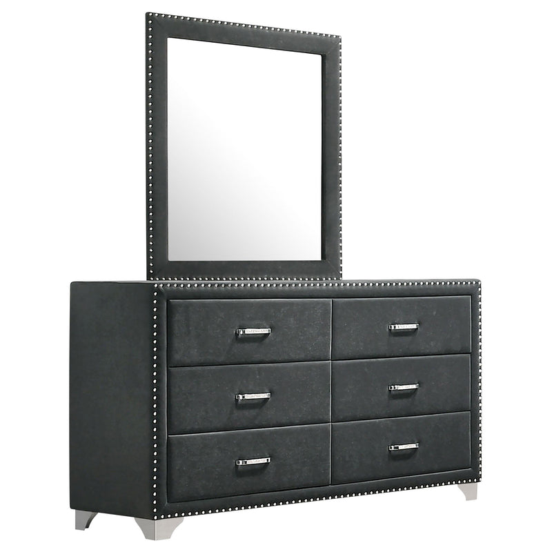  Coaster Furniture Melody 223383M 6-Drawer Upholstered Dresser with Mirror - Grey IMAGE 1