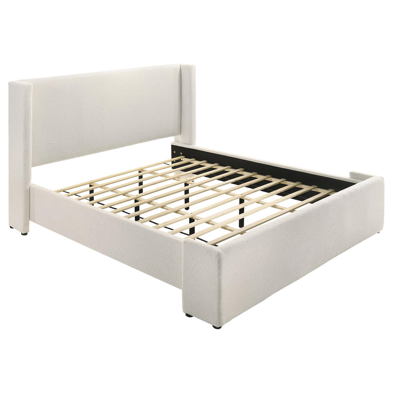  Coaster Furniture Alamosa 310078KE Boucle Upholstered Eastern King Platform Bed - White IMAGE 1