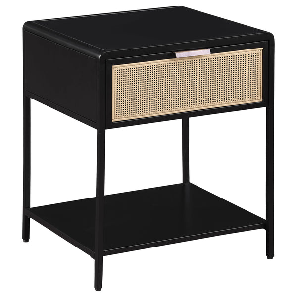  Coaster Furniture Amherst 930235 1-Drawer Radio Weave Cane Metal Bedside Table - Black IMAGE 1