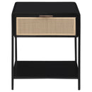  Coaster Furniture Amherst 930235 1-Drawer Radio Weave Cane Metal Bedside Table - Black IMAGE 2