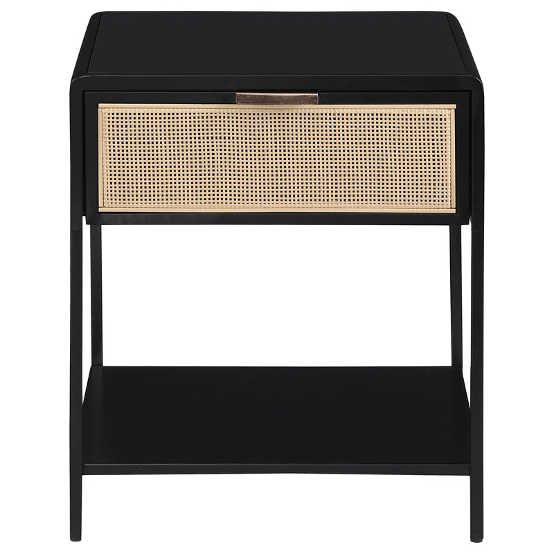  Coaster Furniture Amherst 930235 1-Drawer Radio Weave Cane Metal Bedside Table - Black IMAGE 2