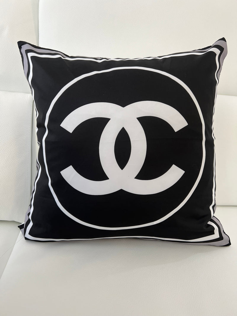 CHANEL 20x20 PILLOW COVER- BLACK&GREY W/ WHITE RING
