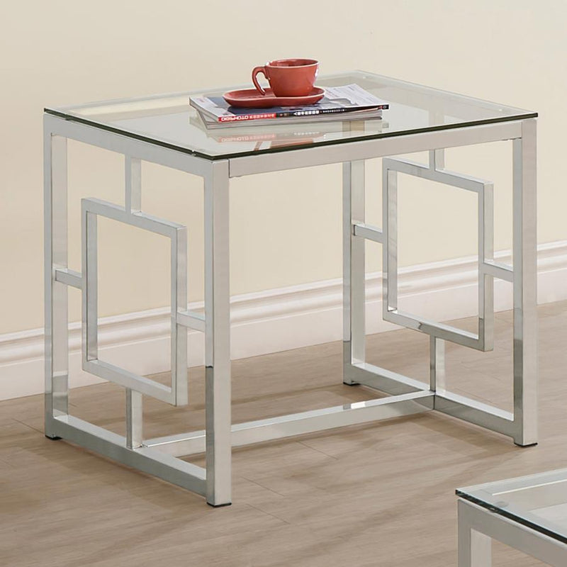 Merced Square Tempered Glass Top End Table Nickel 703737