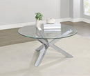 708128 KENZIE ROUND TEMPERED GLASS TOP COCKTAIL COFFEE TABLE CHROME