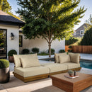  Meridian Mirella 112" Tan Water Resistant Fabric Upholstered 3 pc Outdoor Patio Modular Sofa IMAGE 2