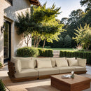  Meridian Mirella 150" Tan Water Resistant Fabric Upholstered 4 pc Outdoor Patio Modular Sofa IMAGE 2