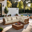  Meridian Mirella 113" Tan Water Resistant Fabric Upholstered 4 pc Outdoor Patio Modular Sectional IMAGE 2