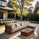  Meridian Mirella 150" Tan Water Resistant Fabric Upholstered 5 pc Outdoor Patio Modular Sectional IMAGE 2