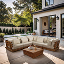  Meridian Mirella 113" Tan Water Resistant Fabric Upholstered 5 pc Outdoor Patio Modular Sectional IMAGE 2