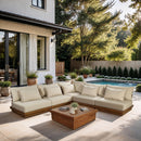  Meridian Mirella 112" Tan Water Resistant Fabric Upholstered 5 pc Outdoor Patio Modular Sectional IMAGE 2