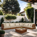  Meridian Mirella 150" Tan Water Resistant Fabric Upholstered 6 pc Outdoor Patio Modular Sectional IMAGE 2