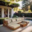  Meridian Mirella 150" Tan Water Resistant Fabric Upholstered 6 pc Outdoor Patio Modular Sectional IMAGE 2