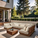  Meridian Mirella 150" Tan Water Resistant Fabric Upholstered 6 pc Outdoor Patio Modular Sectional IMAGE 2