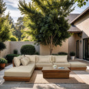  Meridian Mirella 149" Tan Water Resistant Fabric Upholstered 6 pc Outdoor Patio Modular Sectional IMAGE 2